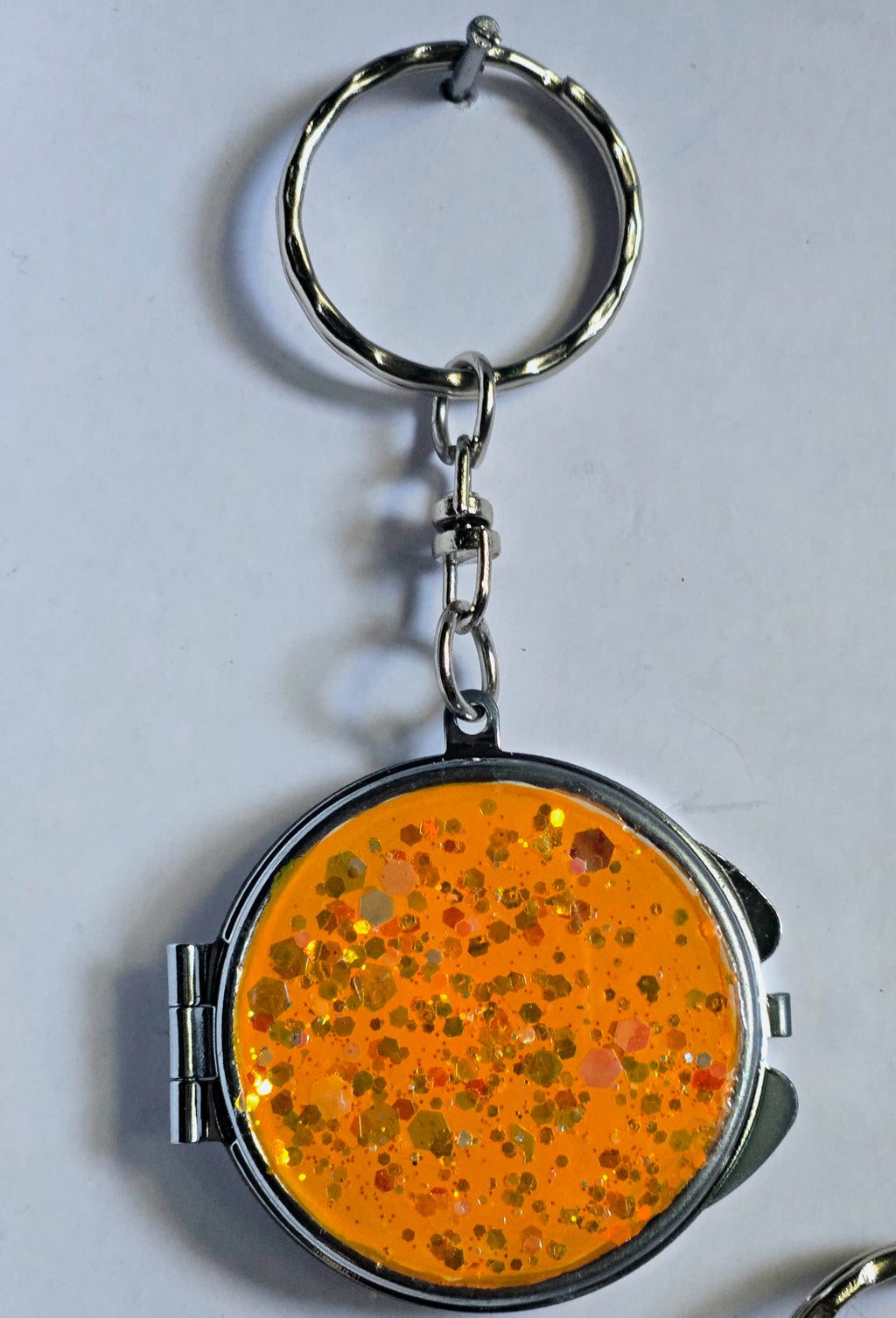 Tangerine Glitter Mini Mirror Compact Keychain