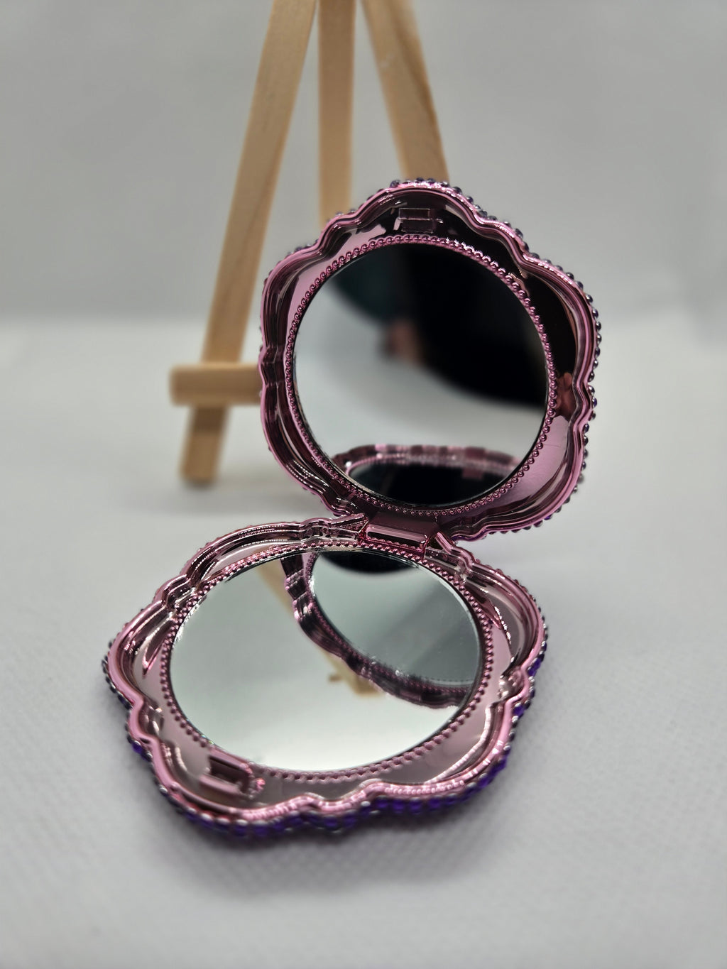 Purple Rose Rhinestone Compact Mirror