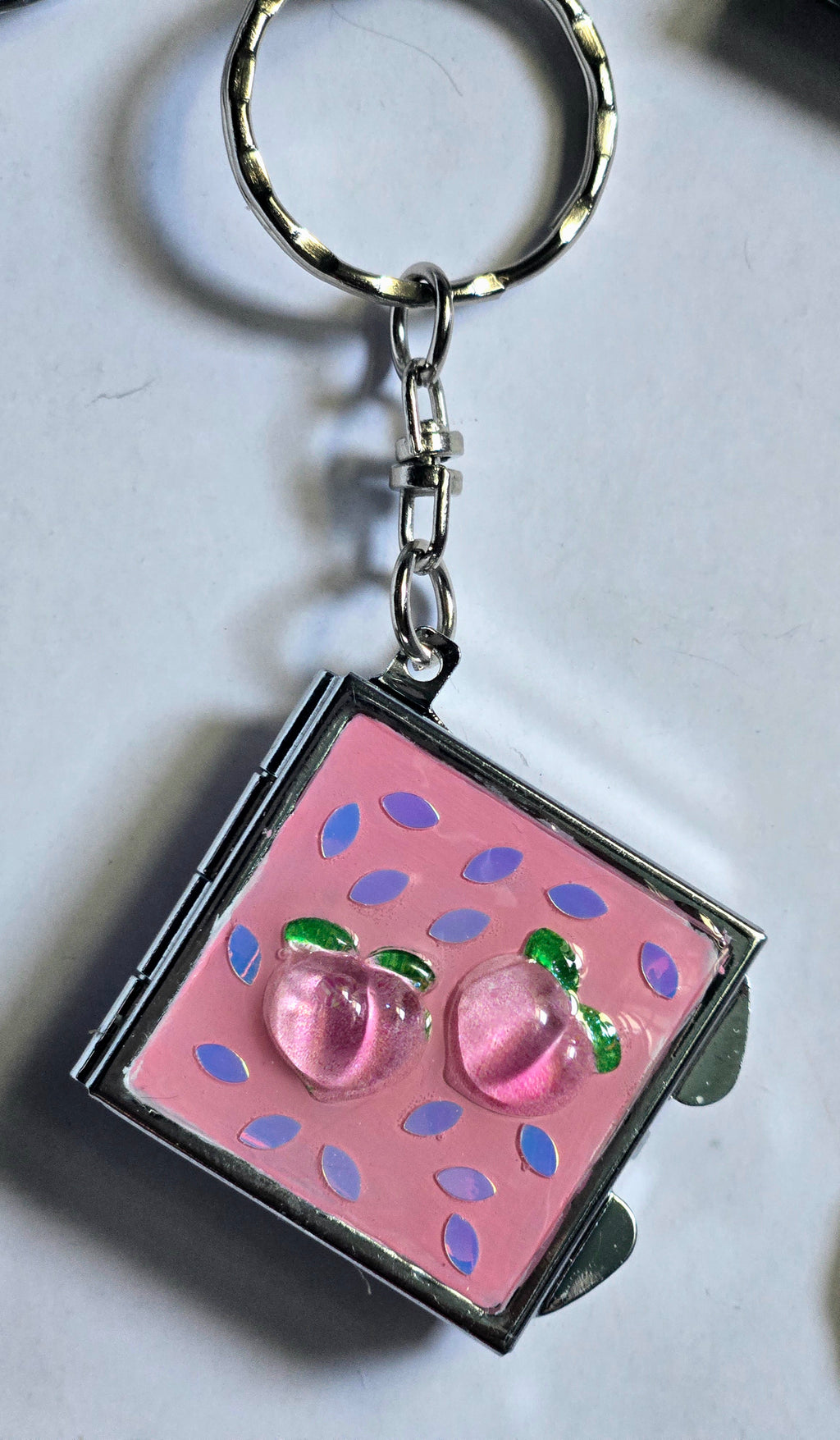 Peaches Mini Compact Mirror Keychain