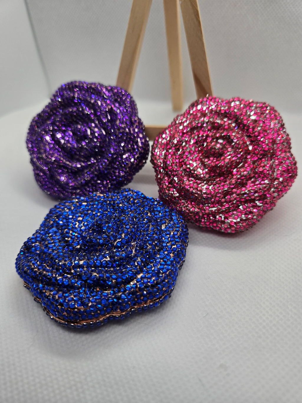 Pink Rose Rhinestone Mirror Compact