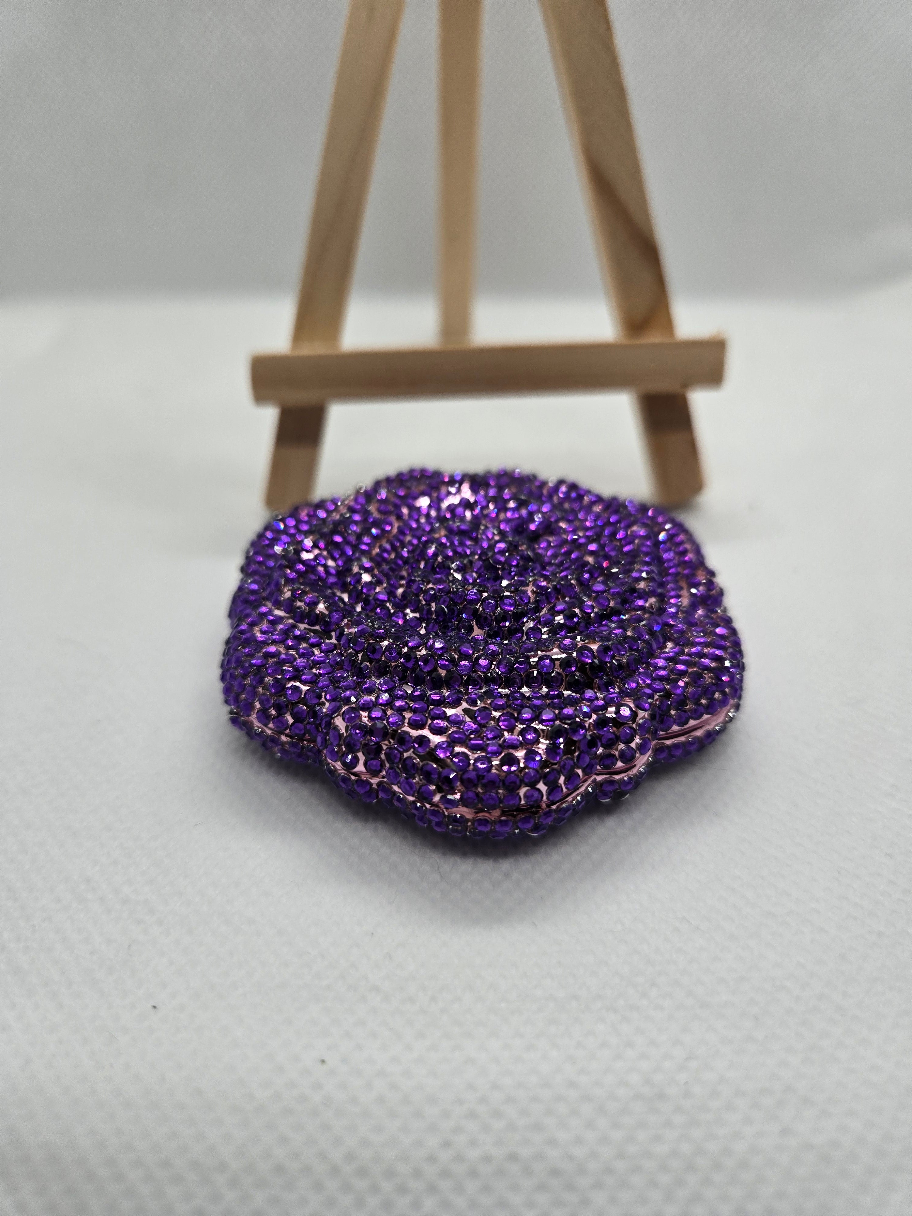 Purple Rose Rhinestone Compact Mirror