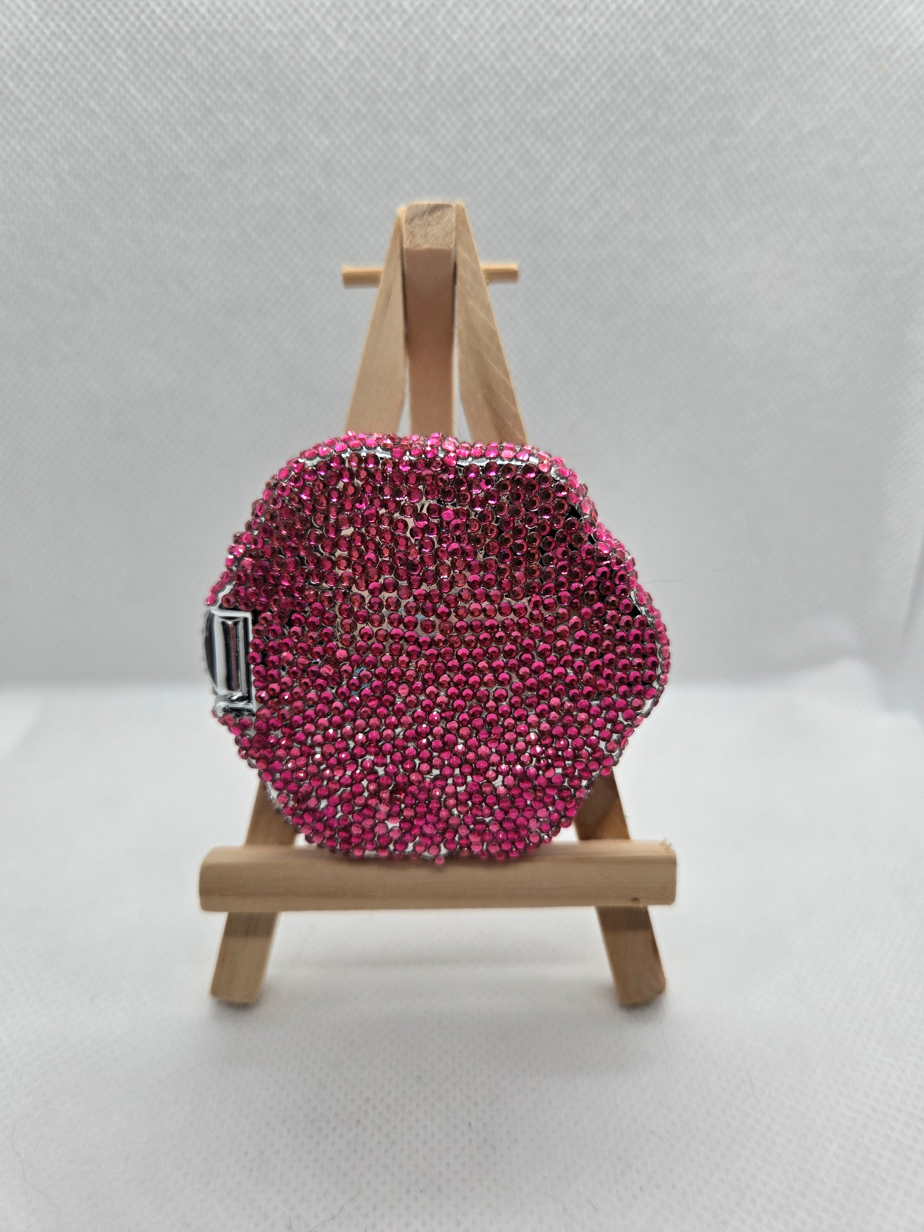 Pink Rose Rhinestone Mirror Compact