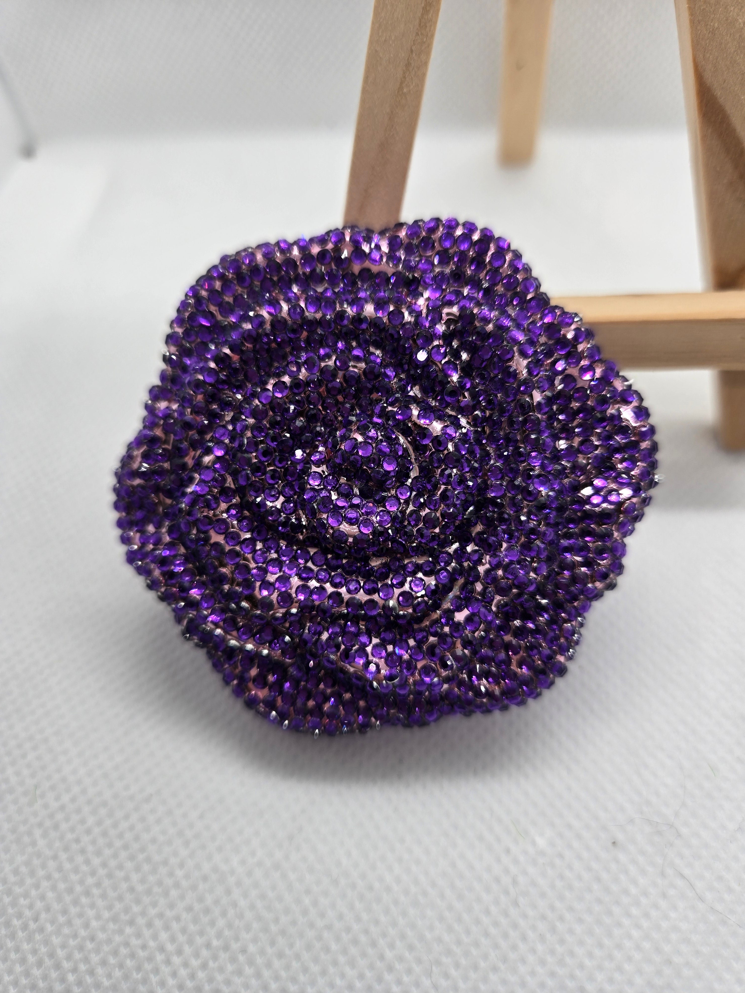 Purple Rose Rhinestone Compact Mirror