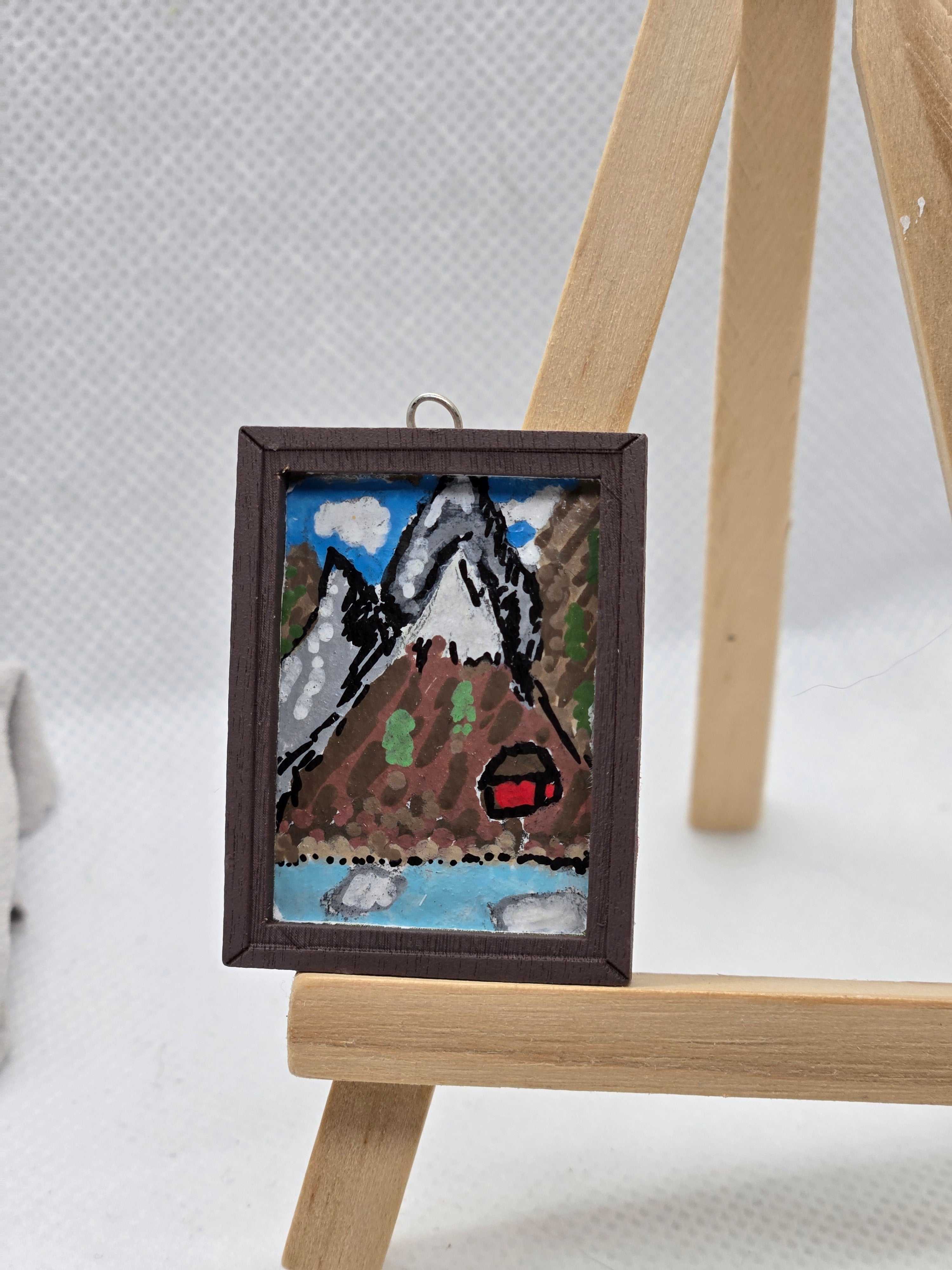 Mountain Cabin Miniature Framed Painting