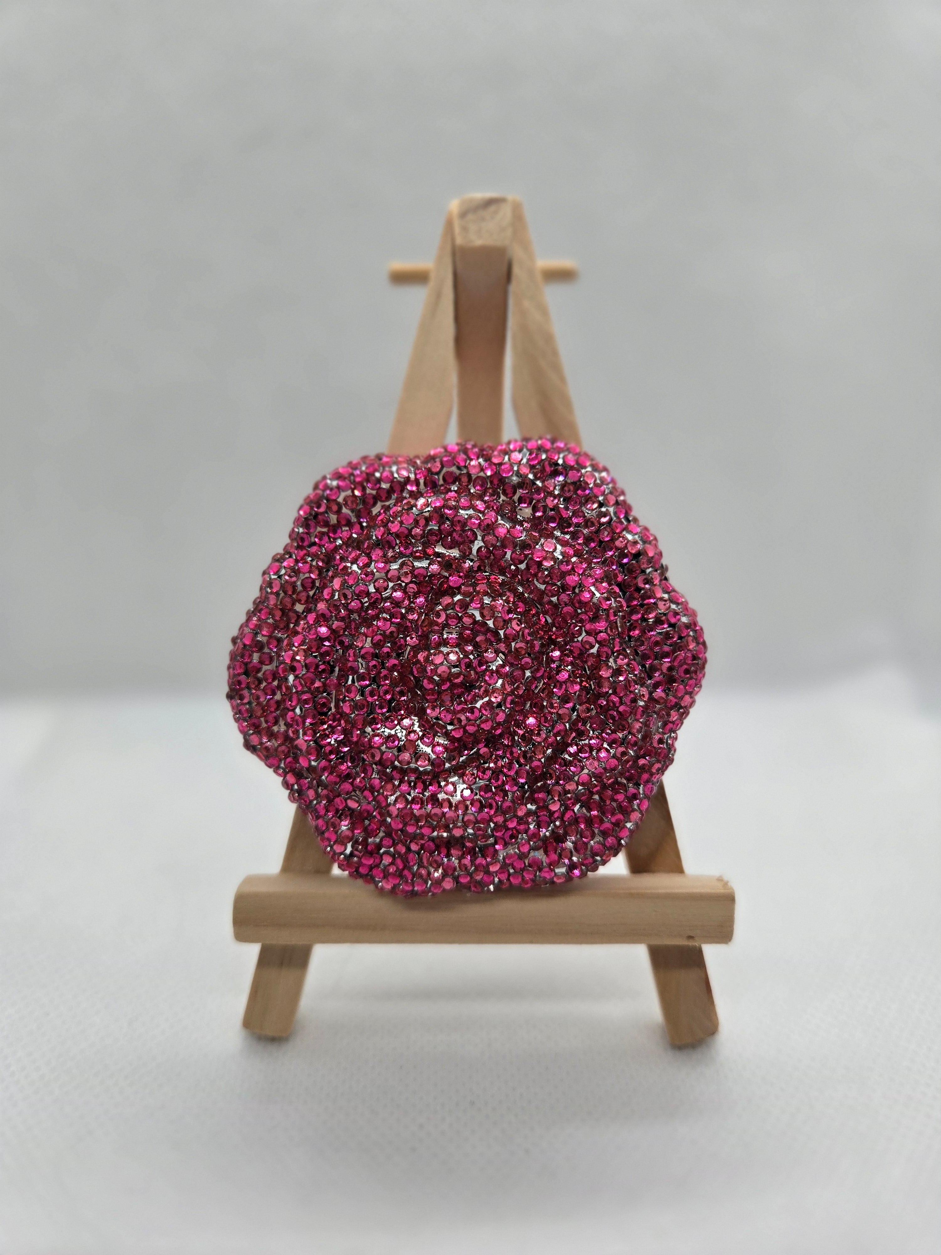 Pink Rose Rhinestone Mirror Compact