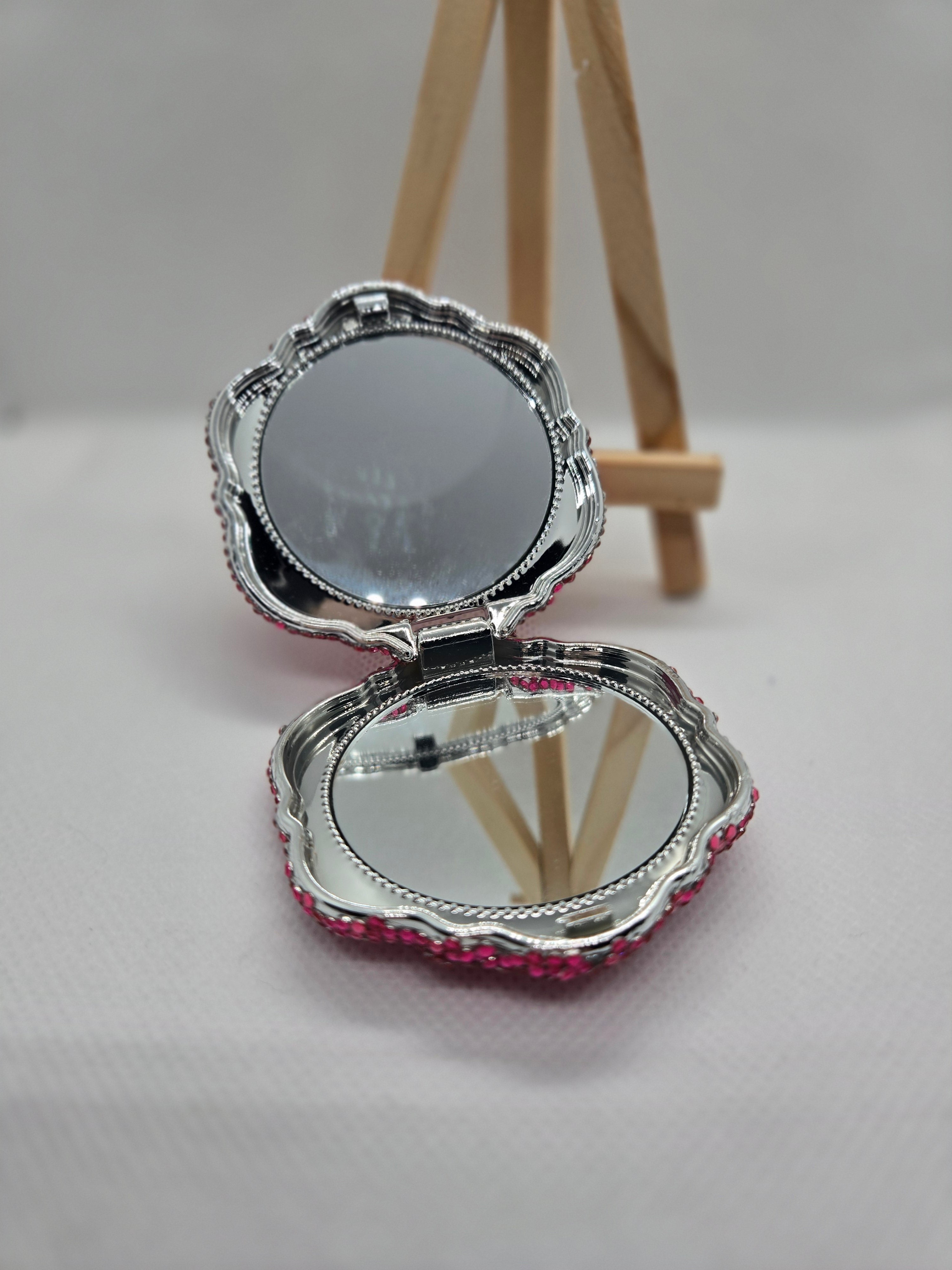 Pink Rose Rhinestone Mirror Compact