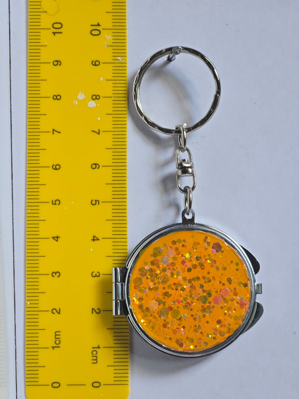 Tangerine Glitter Mini Mirror Compact Keychain