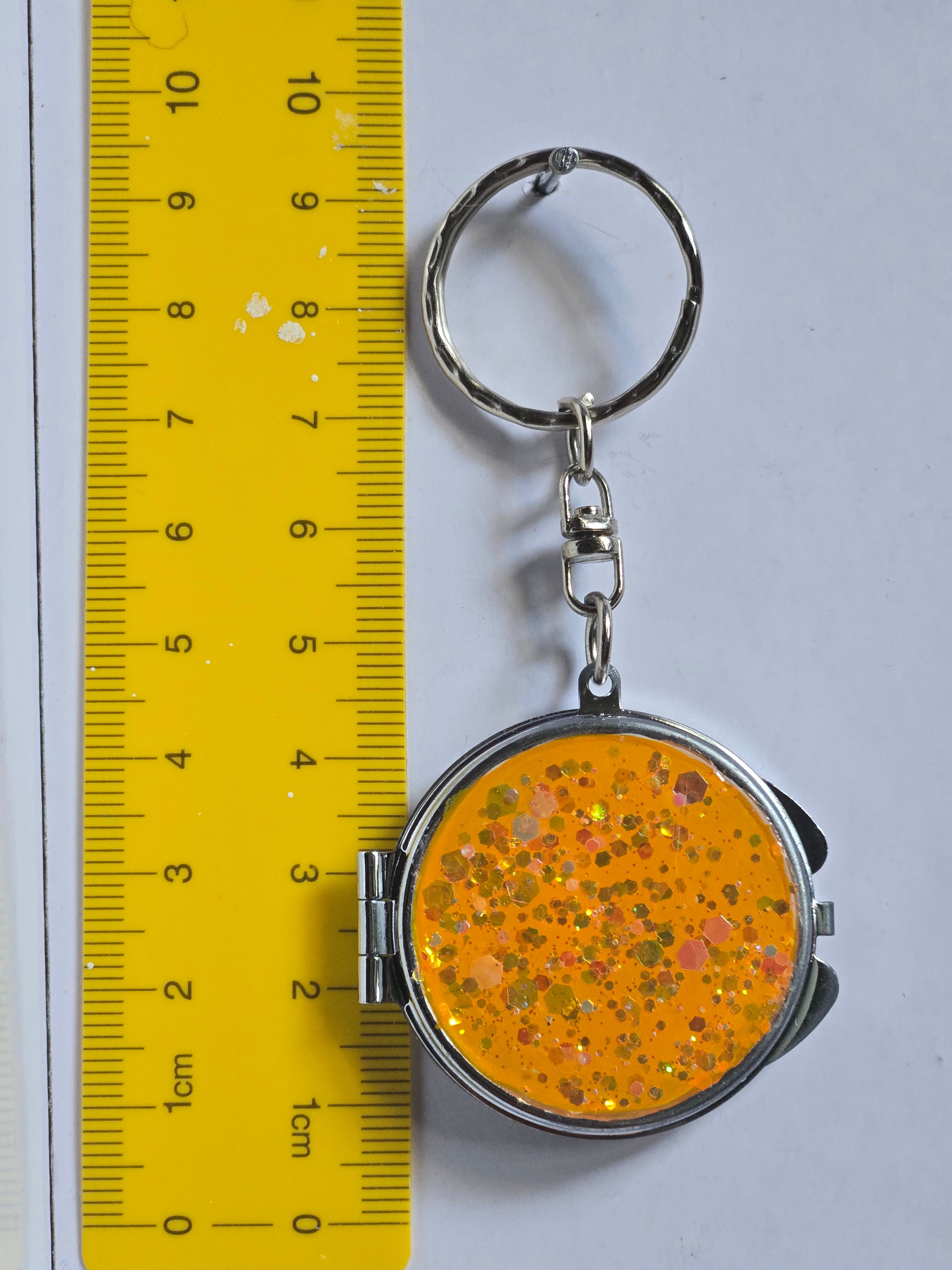 Tangerine Glitter Mini Mirror Compact Keychain