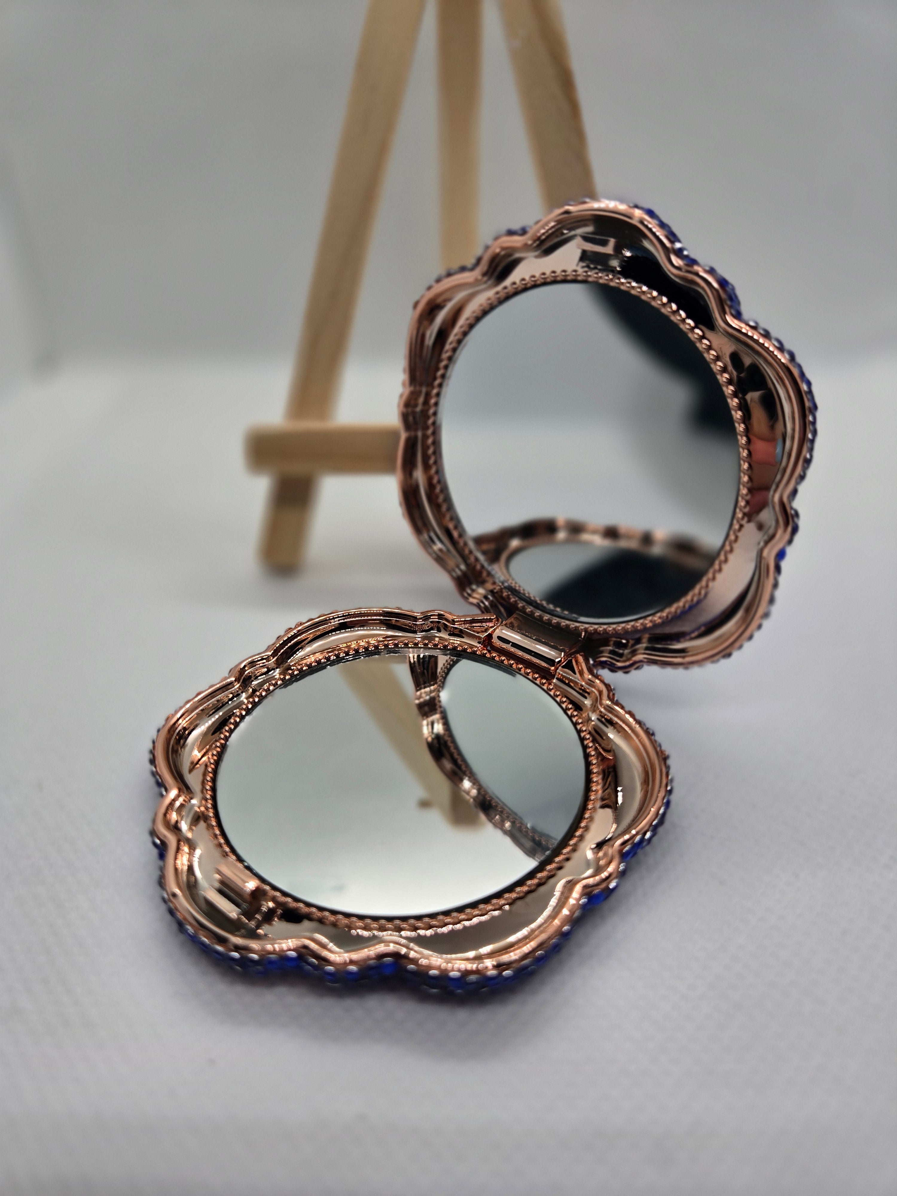 Blue Rose Rhinestone Compact Mirror