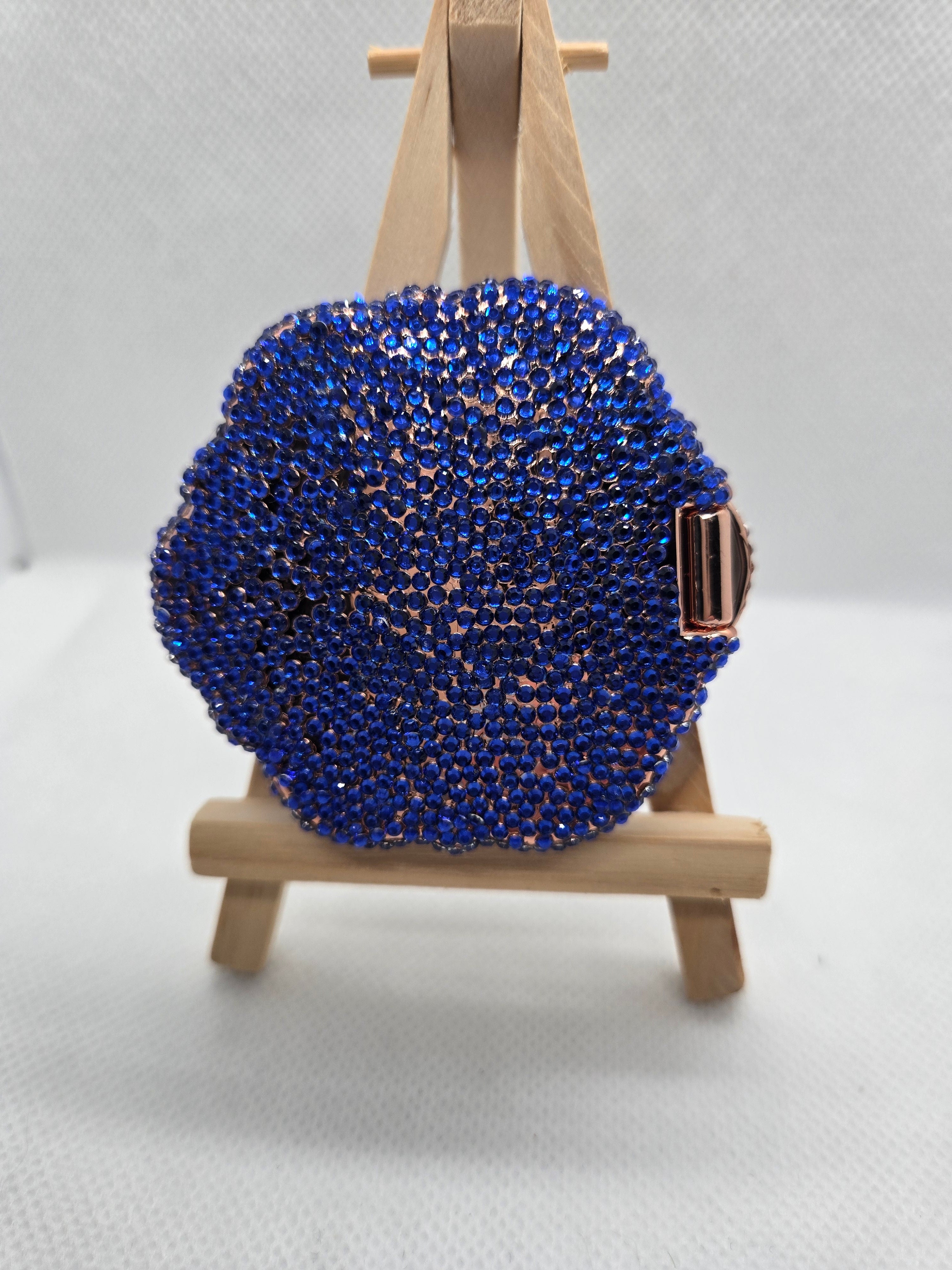 Blue Rose Rhinestone Compact Mirror