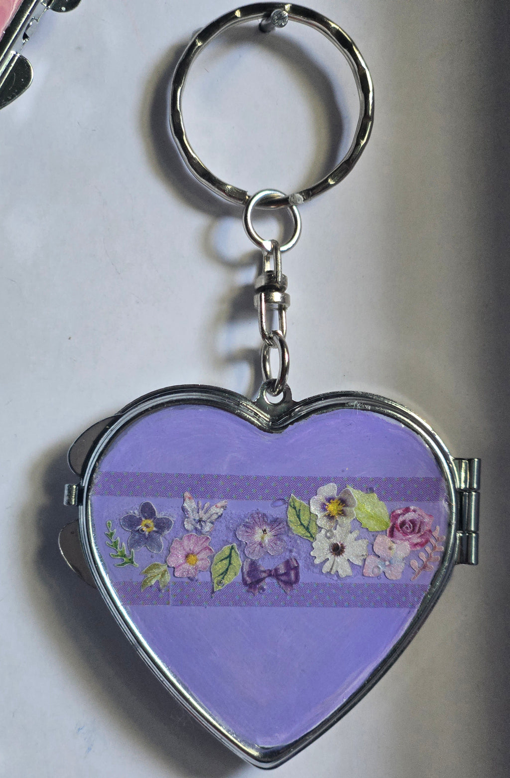 Purple Heart Mini Compact Mirror Keychain