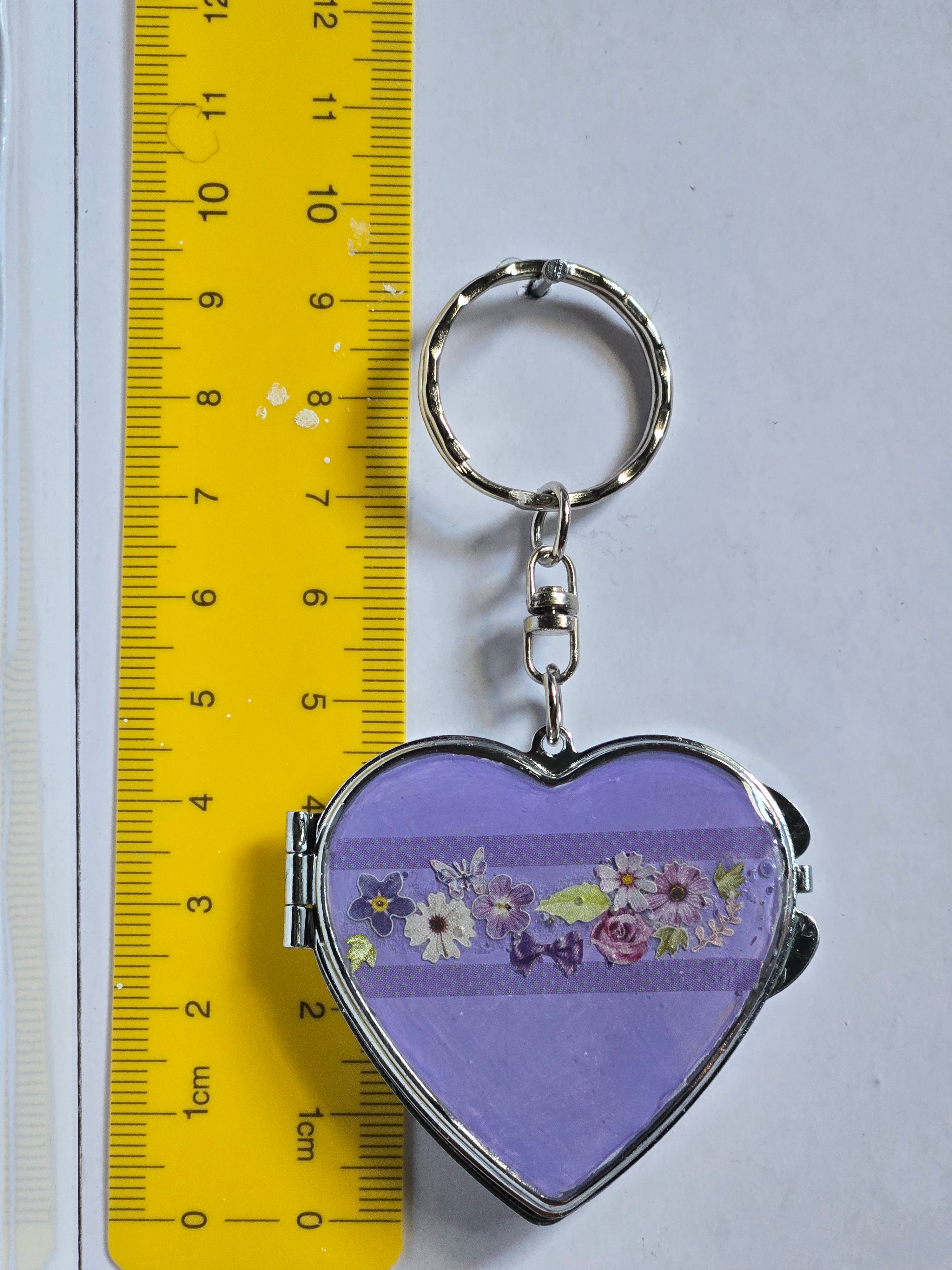 Purple Heart Mini Compact Mirror Keychain